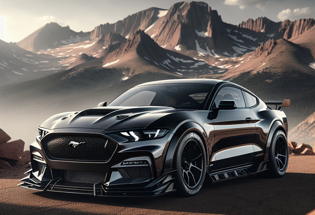 Imagen conceptual sobre El nuevo Mustang Mach-E modificado de Ford está listo para volar en Pikes Peak generada por inteligencia artificial